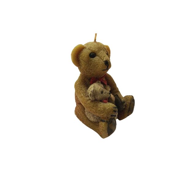 Vintage Teddy Bear Shaped Candle Brown Carved Table Decoration Decor0 - Picture 3 of 6